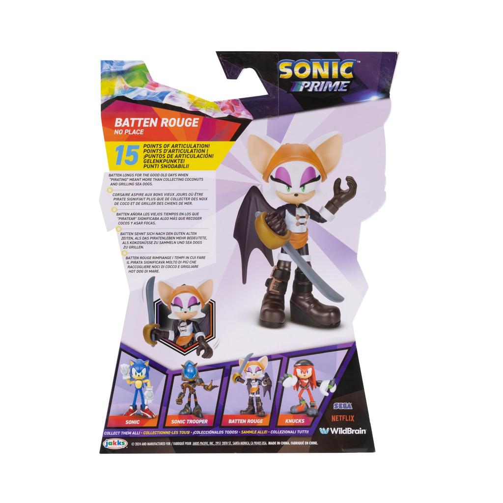 Sonic Prime Baton Rouge cm No Place Action Figure with 15 points of Ages licensed by SEGA and 12.7 - articulation. 3+ (Officially Netflix)