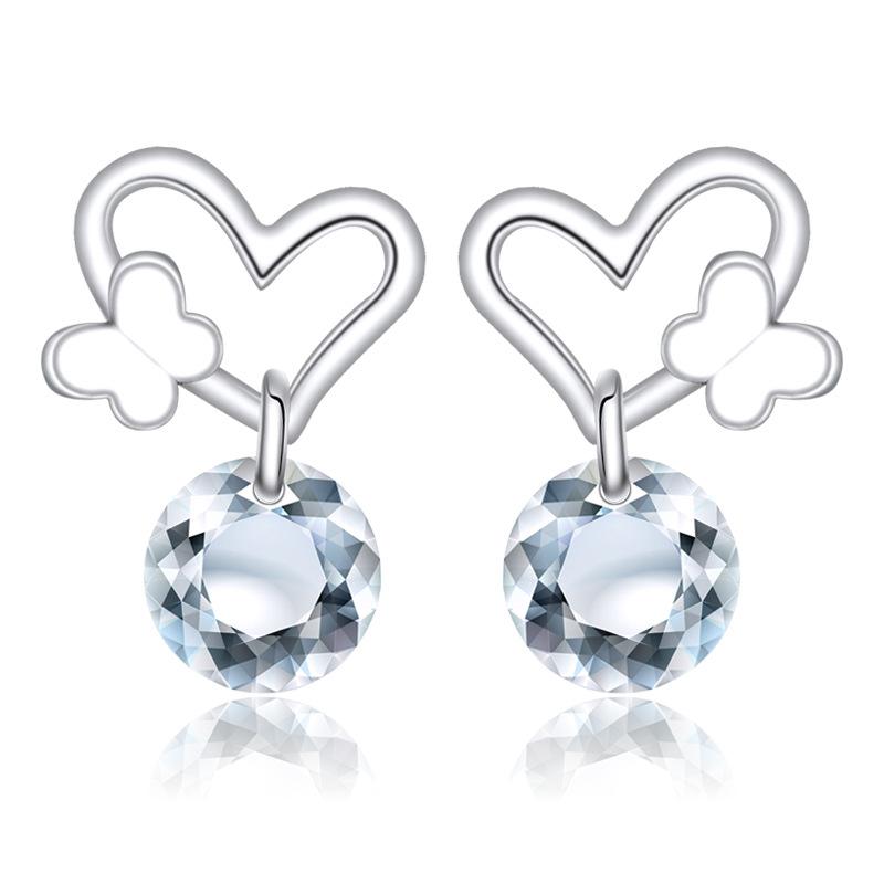 Náušnice Srdce Motýla Módní Náušnice ve Tvaru Srdce Křišťálové Náušnice