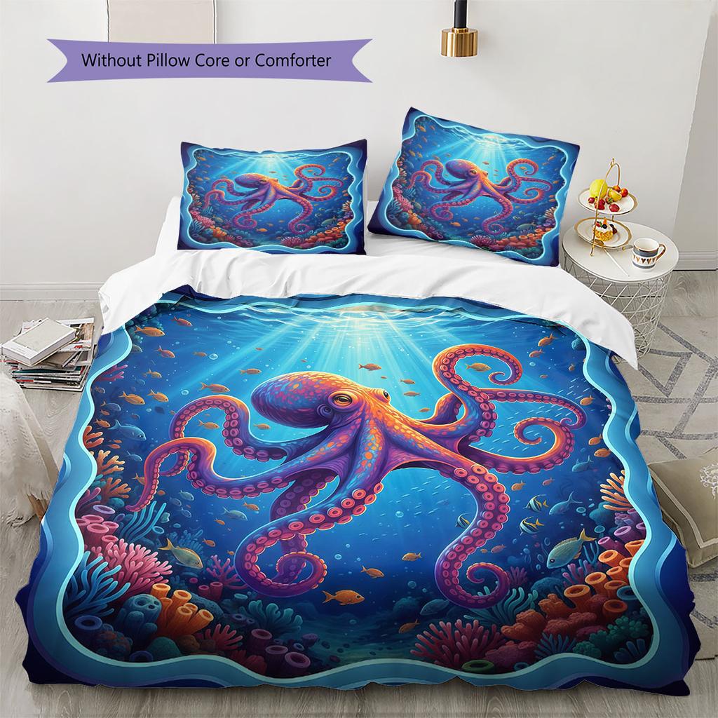 UnderwaterWorld Pattern Bedding Quilt Set Quilt Cover Pillowcase Home Decoration Birthday Gift (1 * Duvet Cover + 2 * Pillowcase, Without Core)