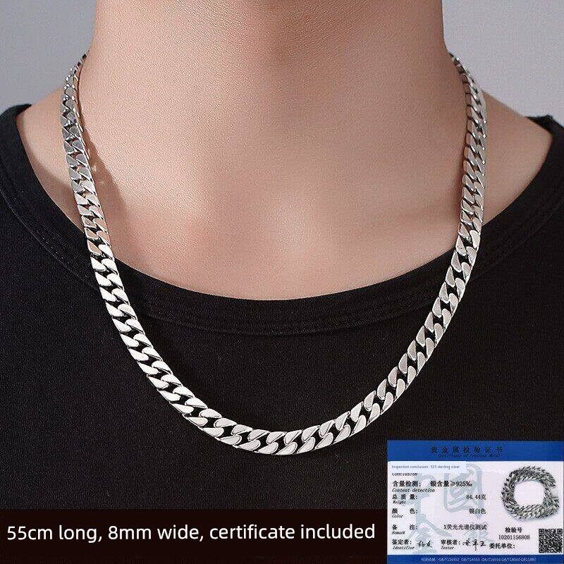 Sterling Silver S925 Cuban Necklace European and American Style Men's Fashion Versatile Unisex Trendy Personality Hip-Hop Chunky Bold Chain