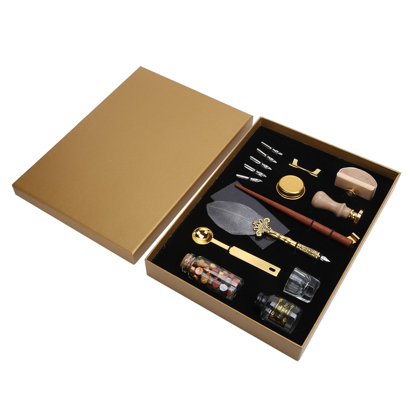 

Набор для письма перьями и восковыми ручками, набор для письма чернилами и штампами, винтажная студенческая канцелярия, подарочная коробка SP225064 Pearl Gray