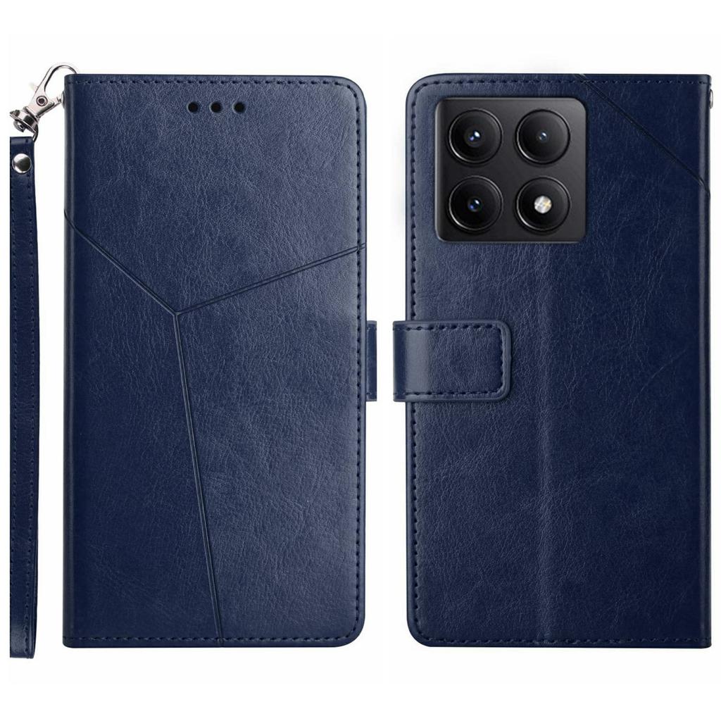 For Xiaomi 14T Case with Wrist Strap Y Shaped Lines Imprint Leather Phone Cover