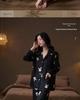 Women's Ice Silk Pajamas Set - Long Sleeve, Lightweight, Little Dog Print, High-End Feel for Spring and Autumn Home Wear.