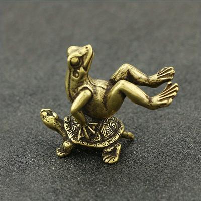 Retro Messing Schildkröte Frosch Mikrogeschnitzte Teehaustier Sammlung Ornamente Heimdekoration Zimmer Desktop Handwerk Modell