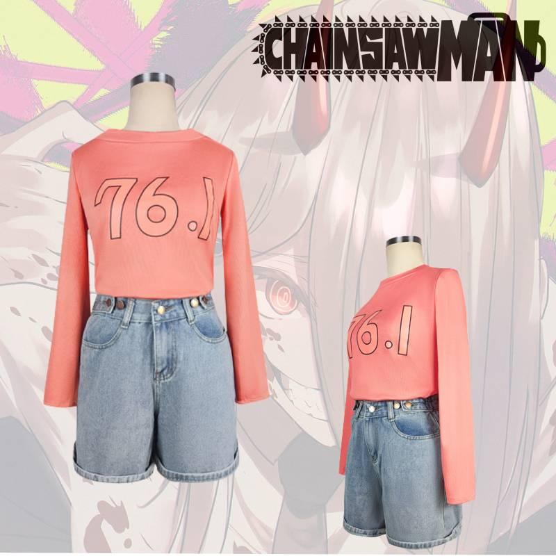 Chainsaw Man Power T-shirt Jeans Cosplay Hair Ornament Teeth Set