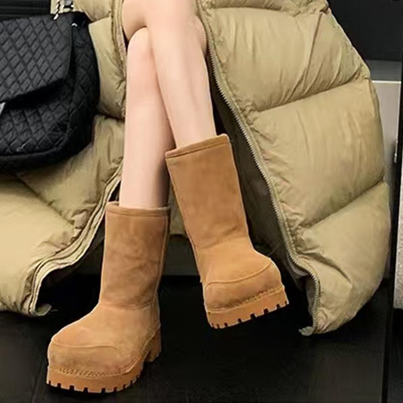 Winter New Ugly Big Head Snow Boots Cotton Boots Women's Medium Tube Thermal Boots Bread Boots Piled Thickened Large Cotton Shoes