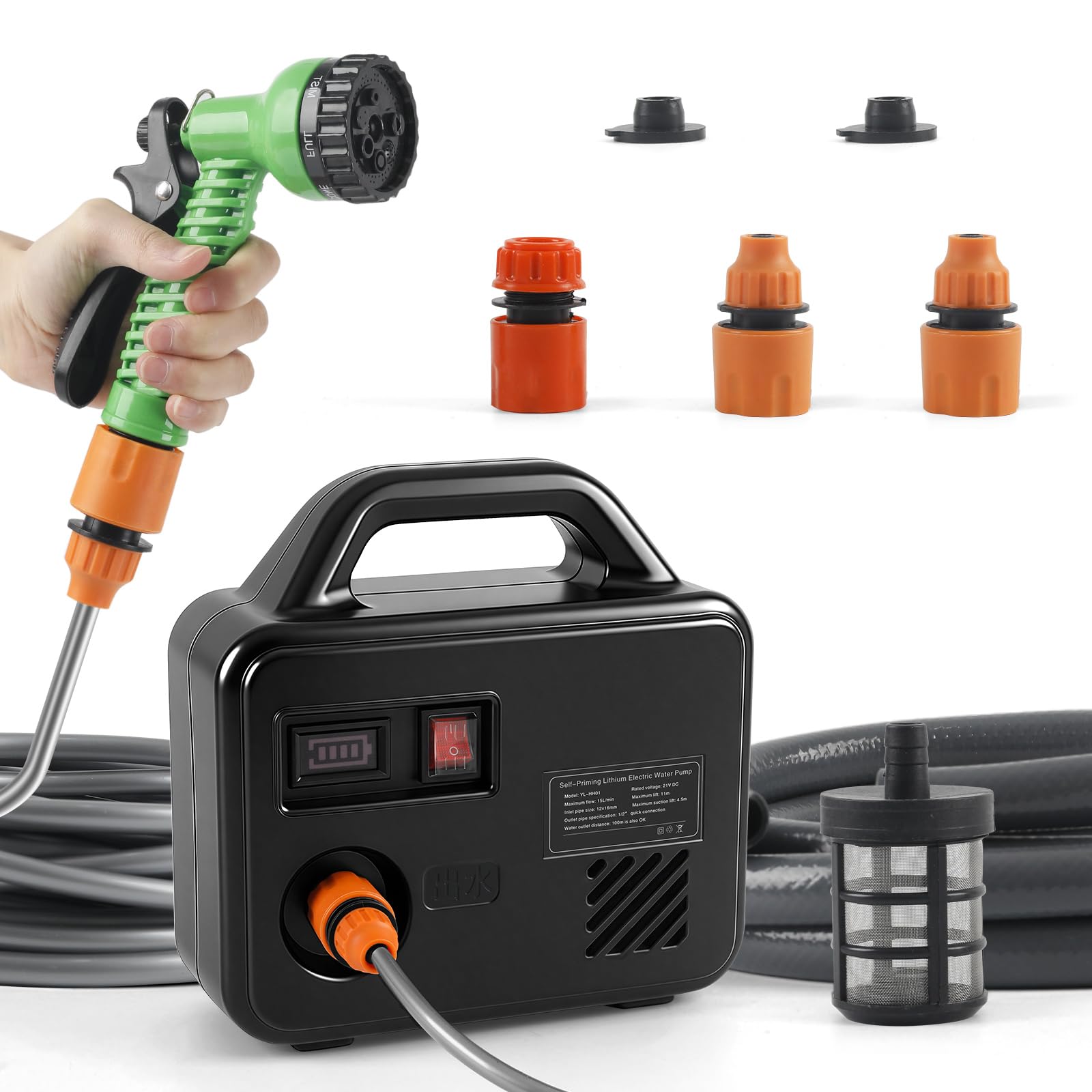 

bumxca Self-Priming Water Pump, Rechargeable Submersible Pump [Makita Compatible] Electric Water Pump, Pumping [100W 15L/min Max Head 15M Max Suction