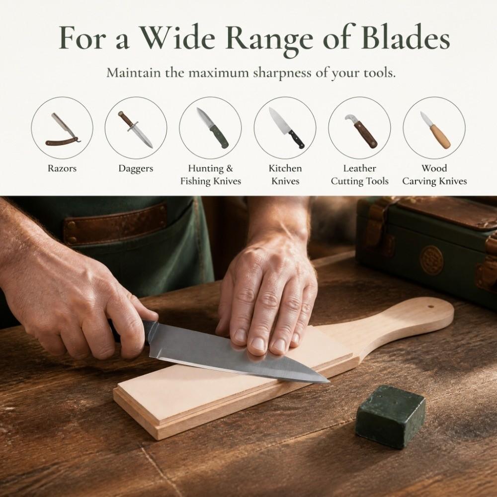 2pcs Beech Wood Leather Strop Dual Sided Honing Stropping Sharpener For Knife Sharpening