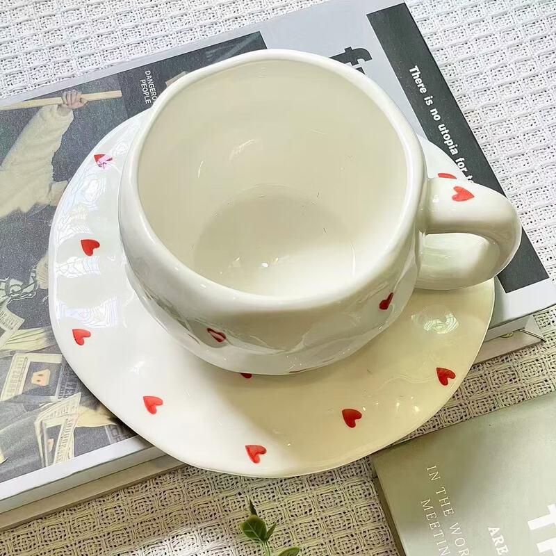 OLOEY Heart Coffee Ceramic Mug with Saucer Set