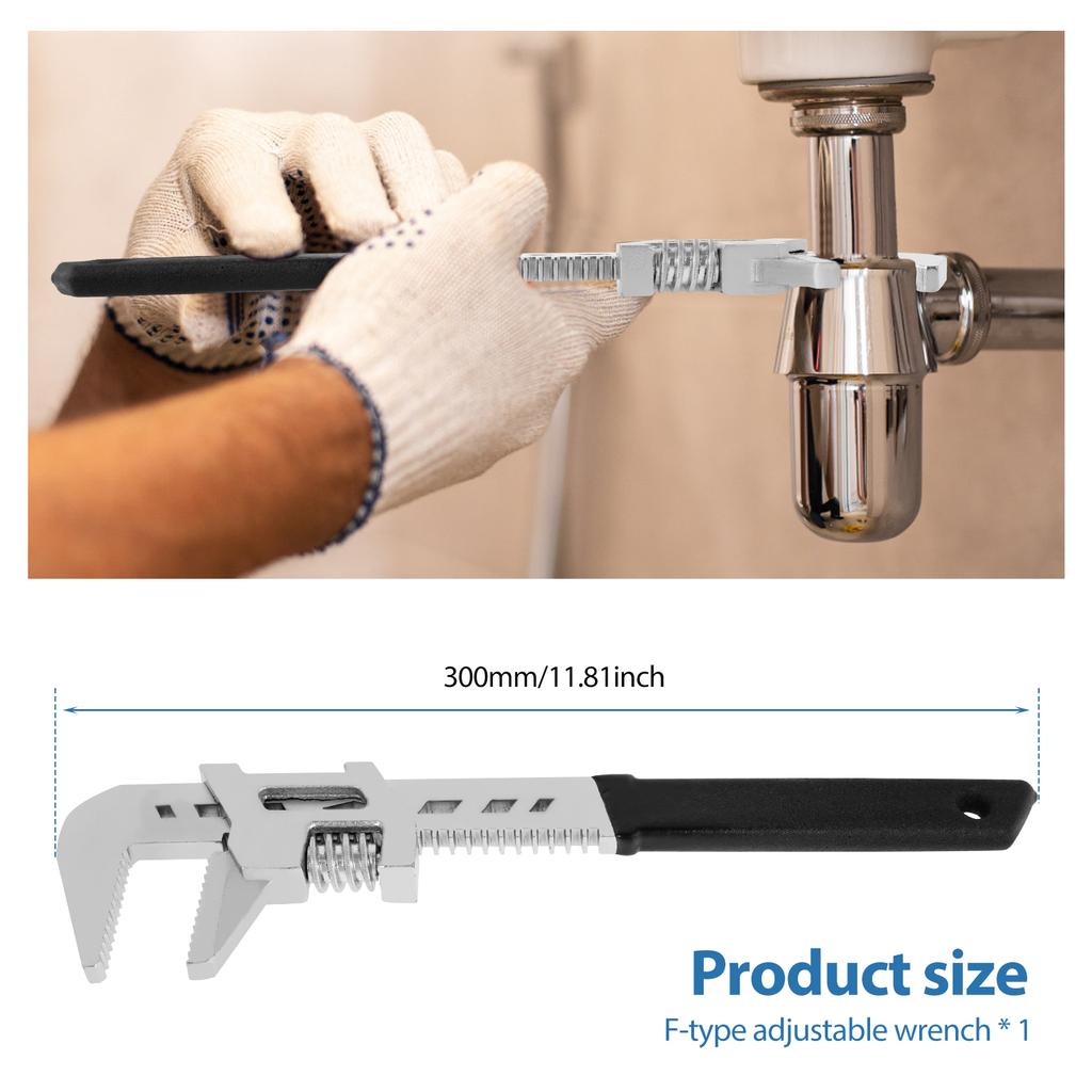 Adjustable Wrench 10inch Wide Jaw Adjustable Spanner Opening up to 2Inch Portable F Shaped Adjustable Wrench Tool High Carbon