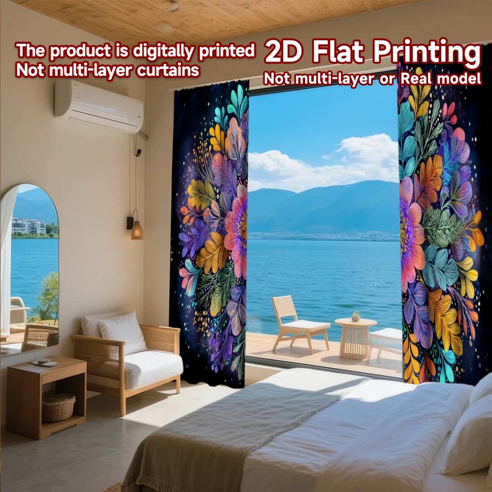 2D FLAT PRINTING 2pcs Curtains (Without Rod) Floral Mandala Design (4) New Year Holiday Curtains Versatile Durable Polyester