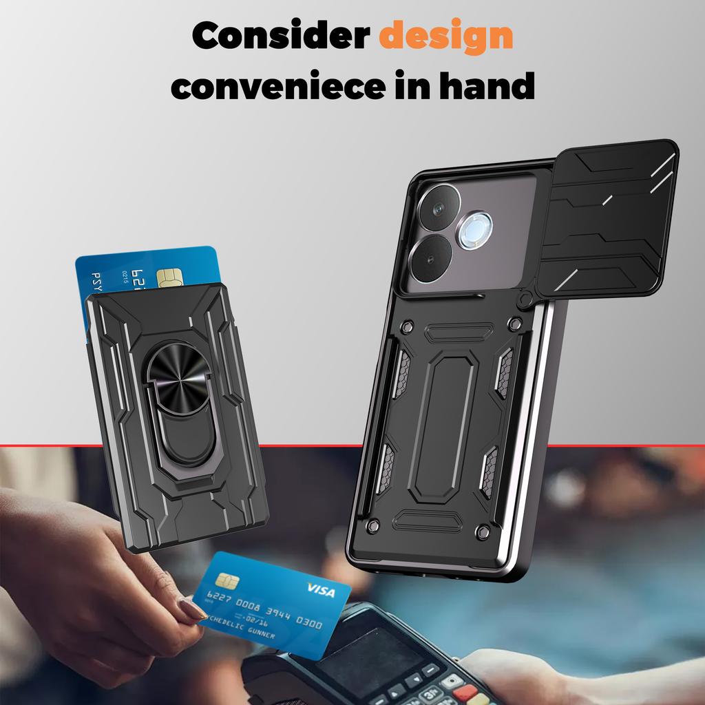 Pre Oppo A5 Pro 5G (globálne) Puzdro PC+TPU s výklopným stojanom, zadný kryt telefónu s posuvným krytom fotoaparátu