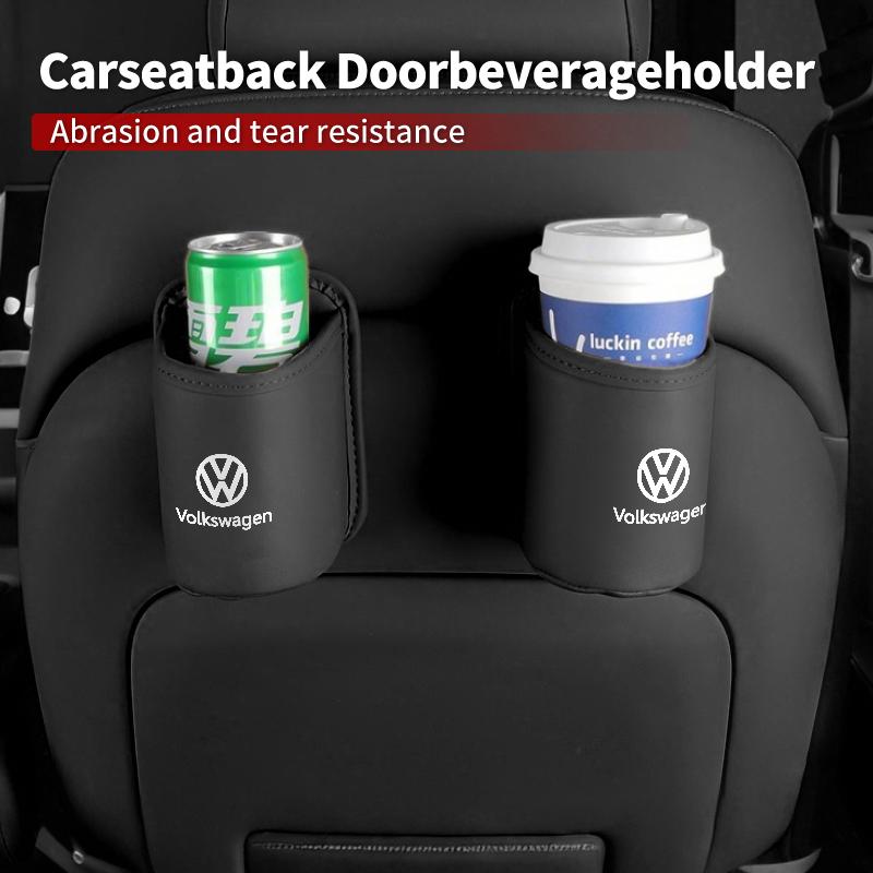 T30Emblems Car Door Water Cup Holder Back Seat Drink Rack Leather Storage Box For Volkswagen VW Jetta Golf Beetle CC EOS GTI MK2 MK
