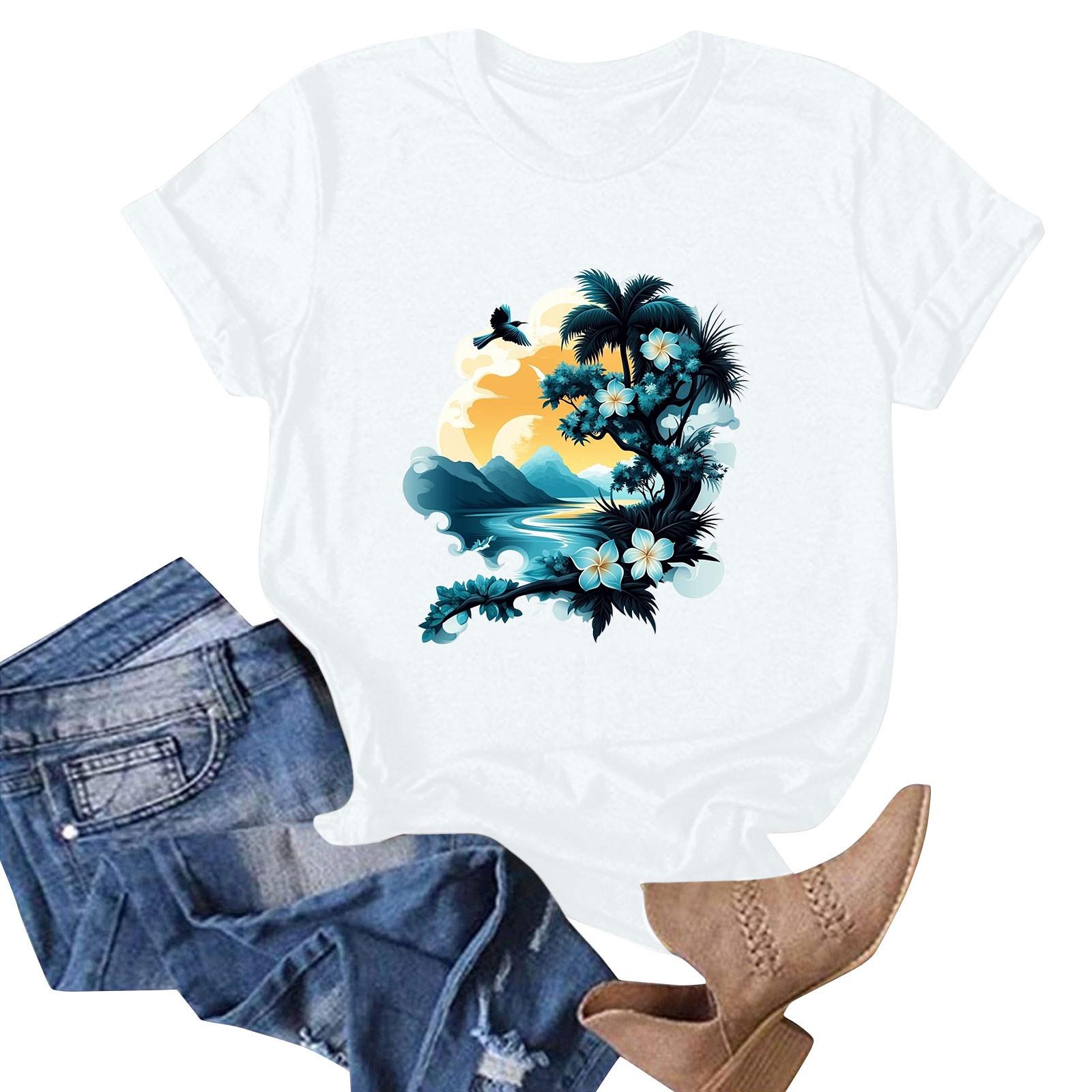 

Женская футболка с коротким рукавом и гавайским цветочным принтом XL белый