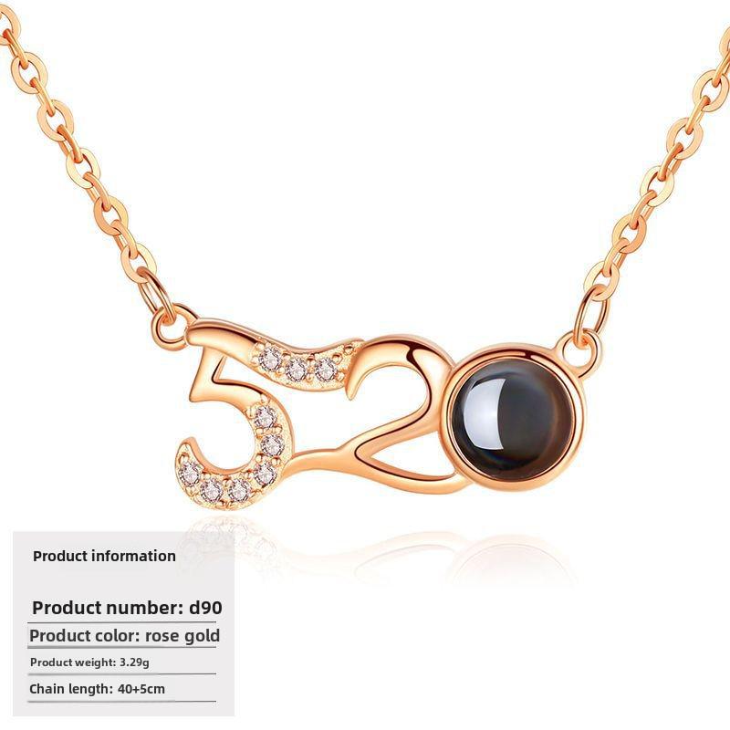 S925 Silver Peach Heart Projection Necklace 'I Love You' in 100 Languages