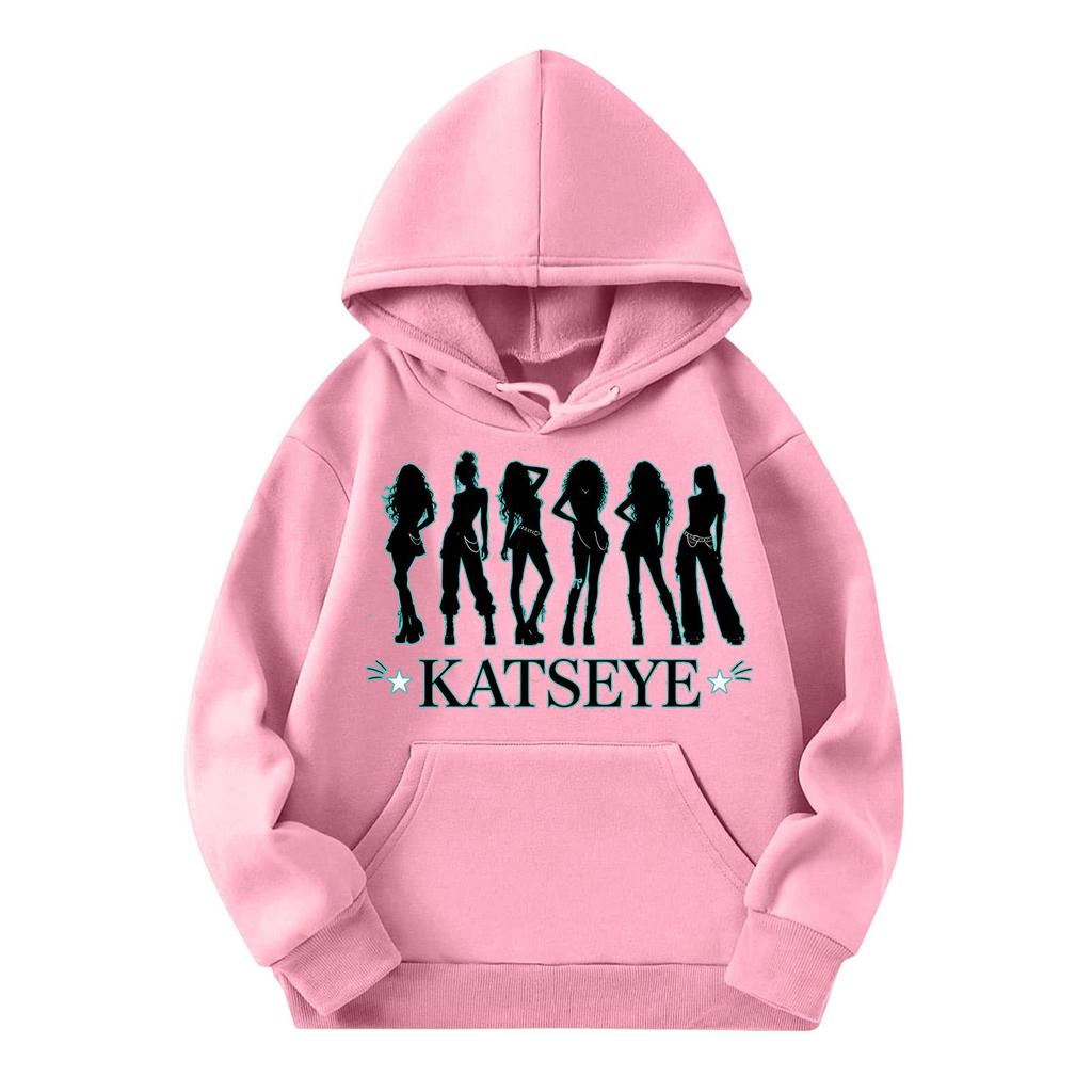 Girls' Fashion Long-Sleeve Hooded Sweatshirt with Print and Pockets
