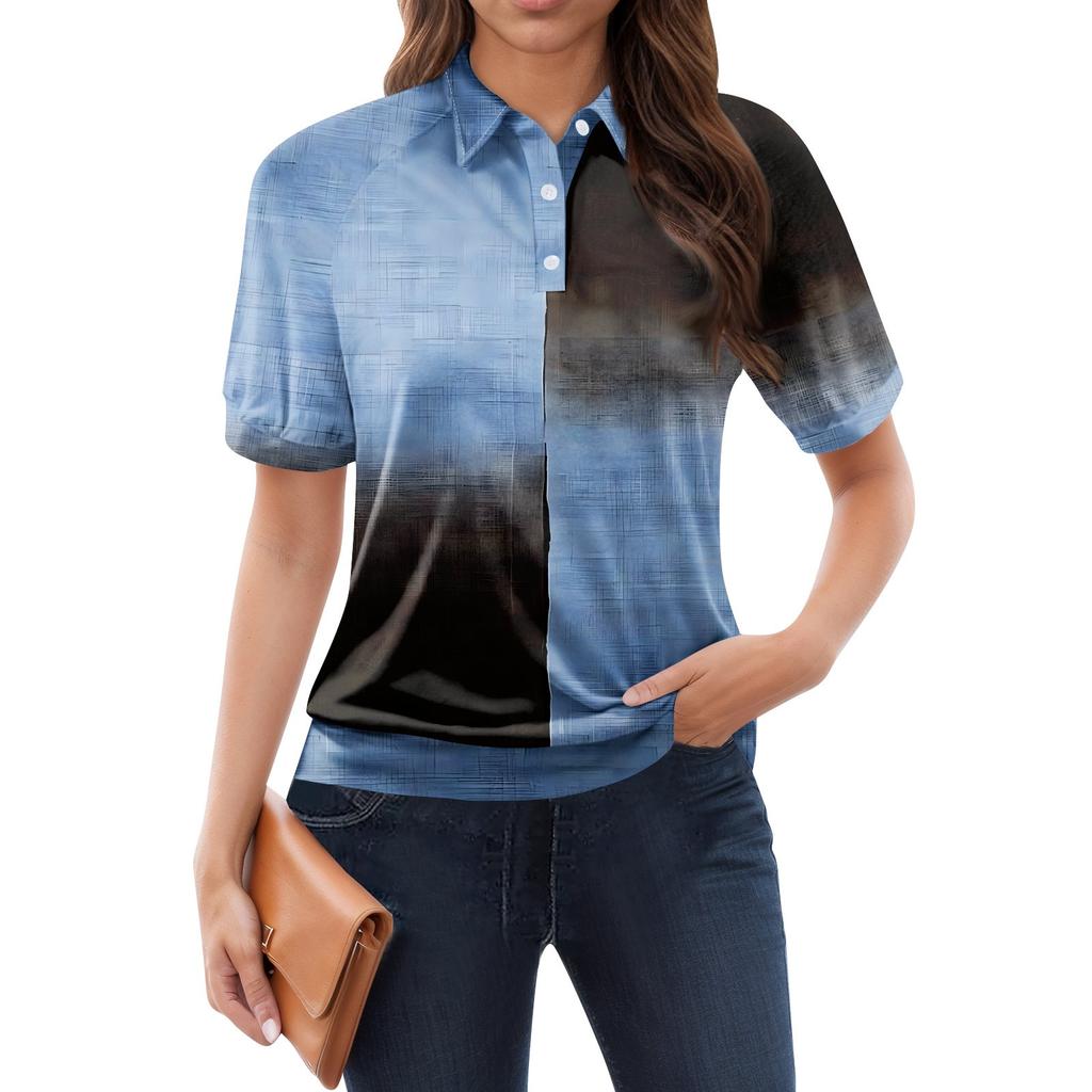 Damen-T-Shirt mit lässigem Blumendruck, V-Ausschnitt, kurzen Ärmeln und dekorativen Knöpfen