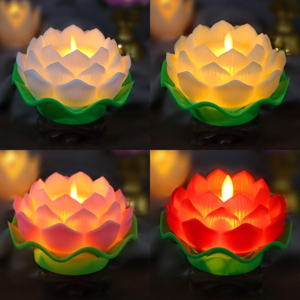 Flickering LED Lotus Candles Flameless Night Light Home Decor Lotus Flower Light  Xmas Birthday
