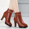 Botines de piel suave a la moda para mujer, tacones altos, zapatos con cremallera, botas de invierno cálidas de piel, plataforma, talla 34-41