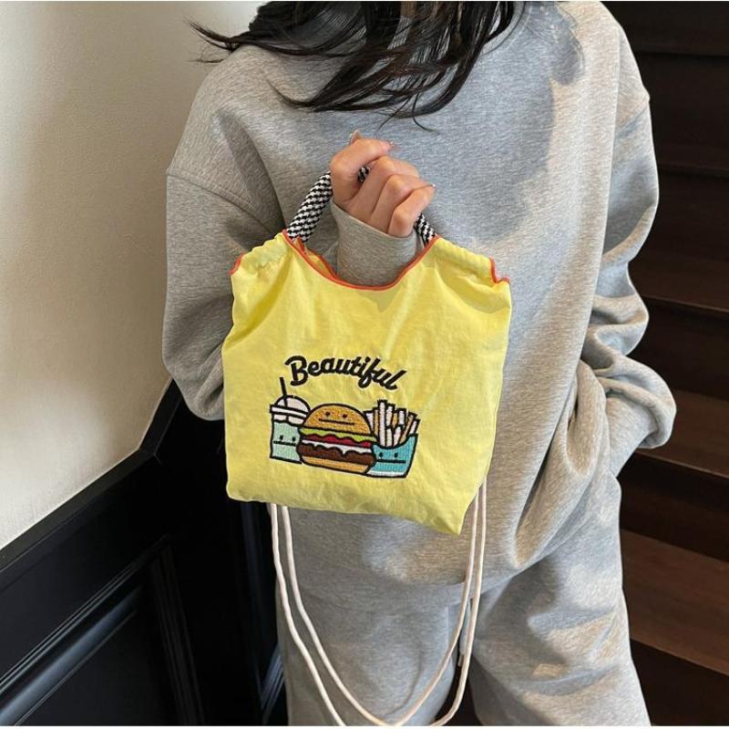 Fashion Sweet Nylon Embroidered Canvas Shoulder Bag Casual Commuter Student Small Square Bag Trend Versatile Crossbody Bag