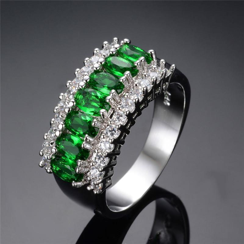 Cute Female Green Zircon Stone Engagement Ring Silver Color Wedding Jewelry For Women
