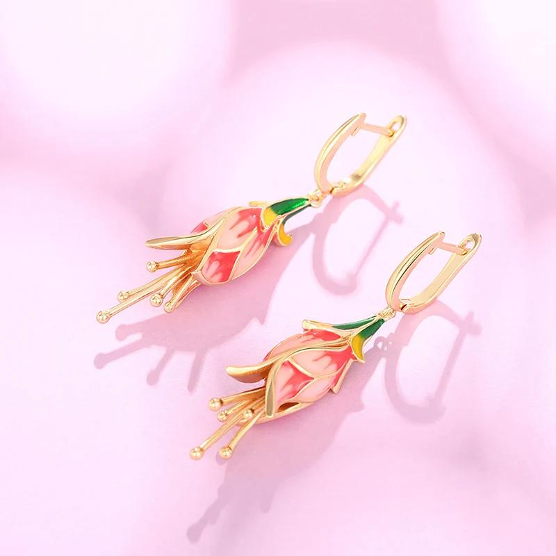 

Huitan Gorgeous Pink Tulip Female Earrings Aesthetic Romantic Sweet Girl Ear Accessories Fresh Elegant Temperament Party