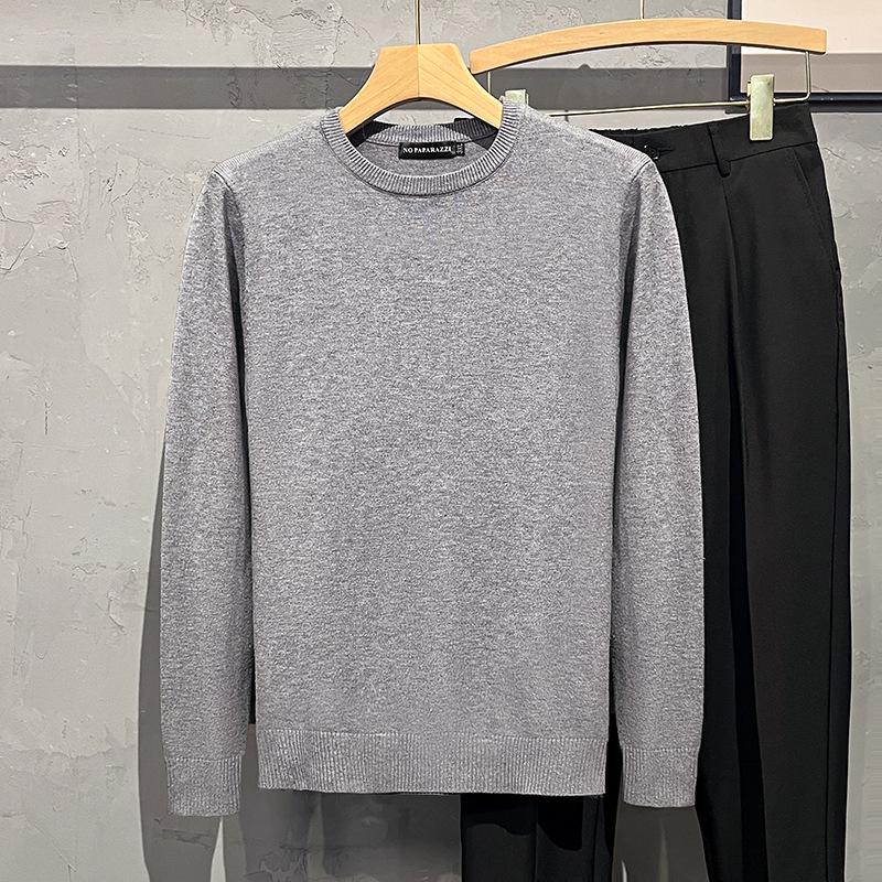 Men s Long Sleeve Solid Color Round Neck Knitwear for Spring and Autumn 2XL