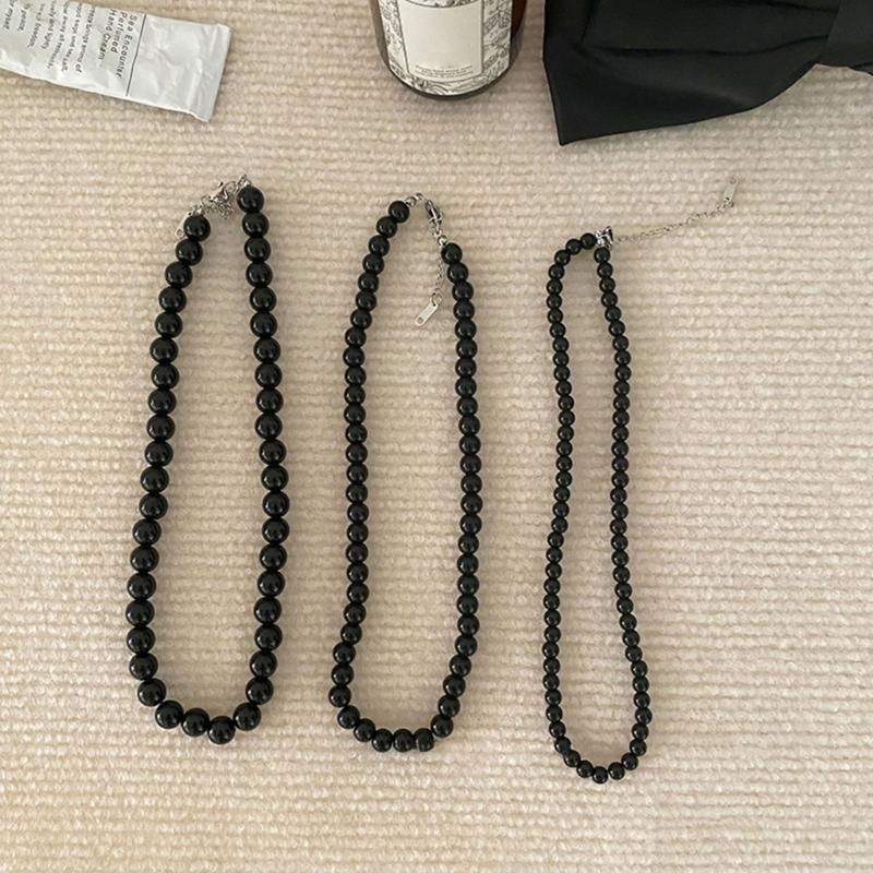 Bohemia Imitation Pearl Choker Necklace Long Black Pearls Necklace for Women