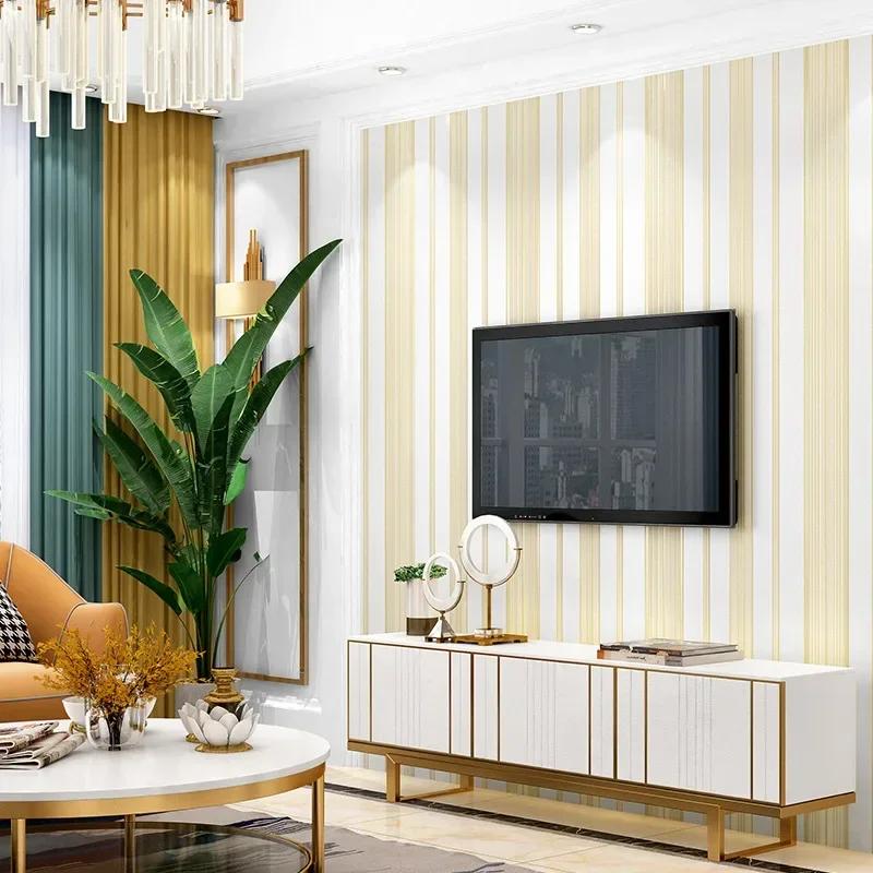 European style minimalist non-woven wallpaper bedroom living room 3D three-dimensional vertical stripe TV background wall decor
