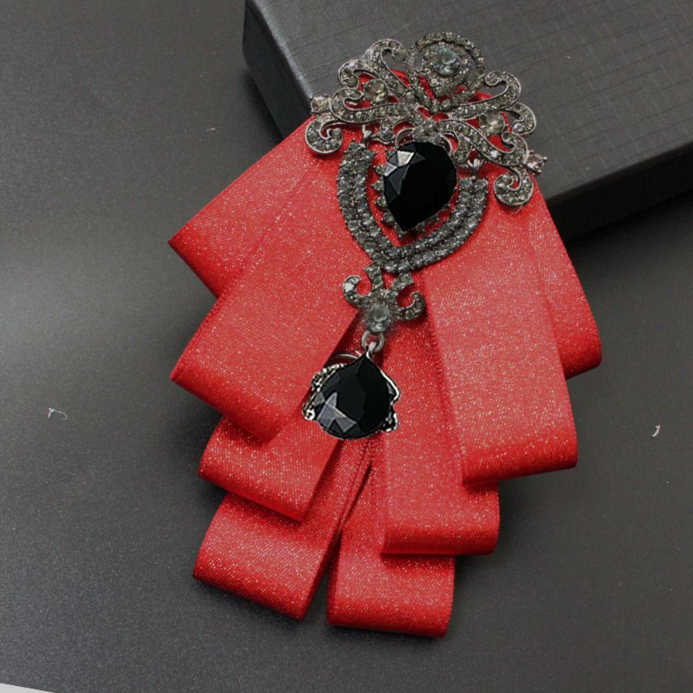 Crystal Bow Tie Fabric Neck Decoration Brooch Accessories Collar Flower  British Style