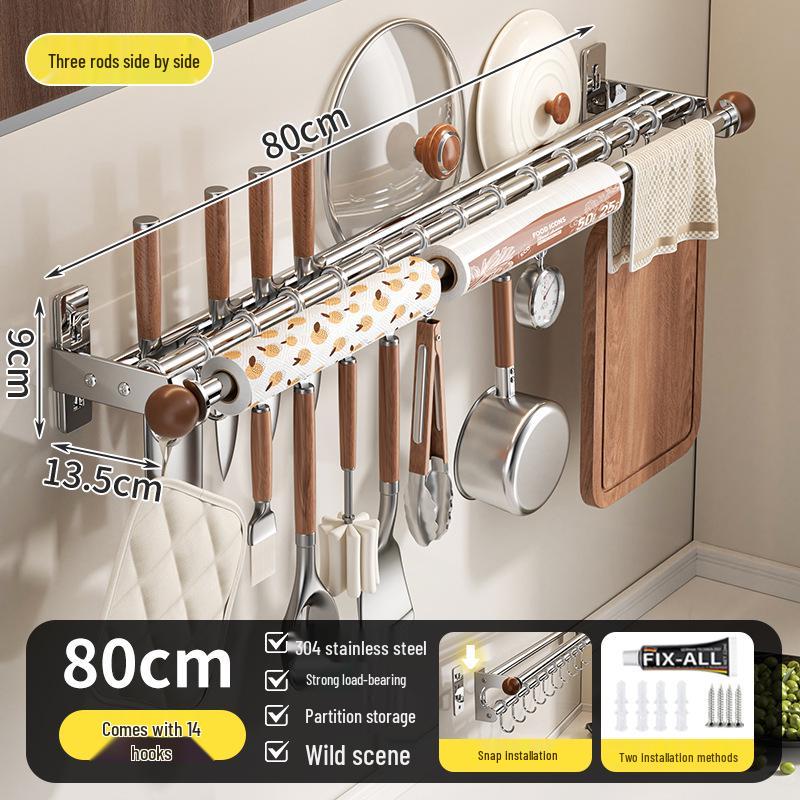 Wall-Mounted Multi-Functional Kitchen Rack: Knife Holder, Pot, Spatula & Spoon Storage, Punch-Free Installation