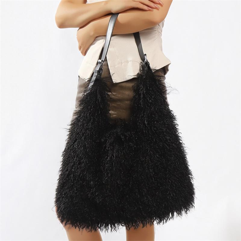 Yogodlns Large Capacity Fluffy Fur Shoulder Bag Y2k Fashion Plush Women Commute Shoulder Bag Tote Casual Winter Shopping Underarm Handbag
