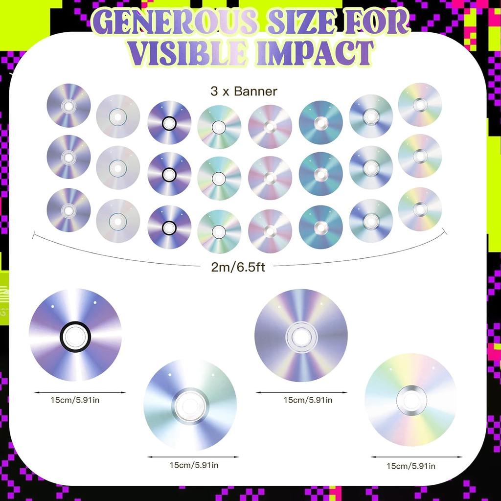 3PCS 90s Party Banner, Pre-Strung Retro CD Music Theme Party Banner Garland Decorations for 1990s 2000s Y2k Birthday Party Supplies
