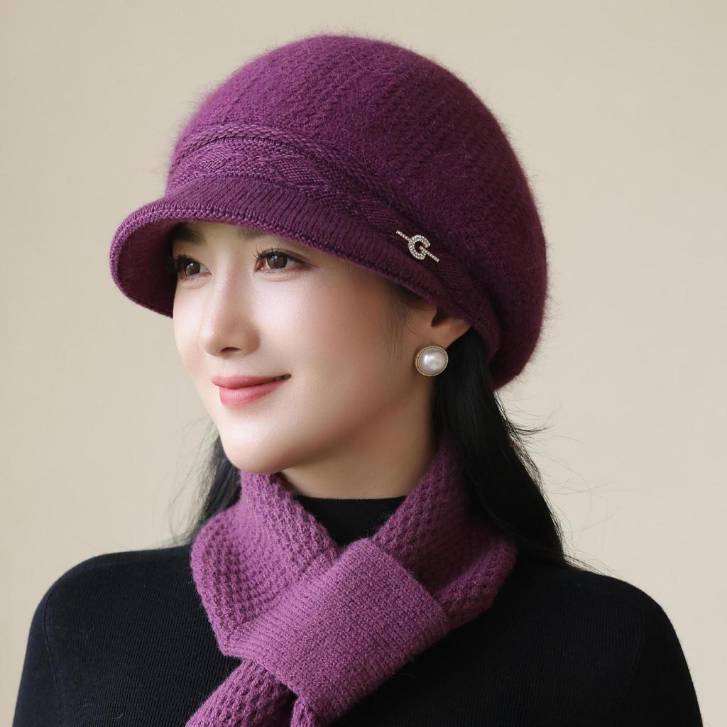 Fashionable Fur Ball Hat Windproof Duck Tongue Wool Hat for Middle aged and Elderly Women Winter Outdoor Warm Knitted Hat Fashionable