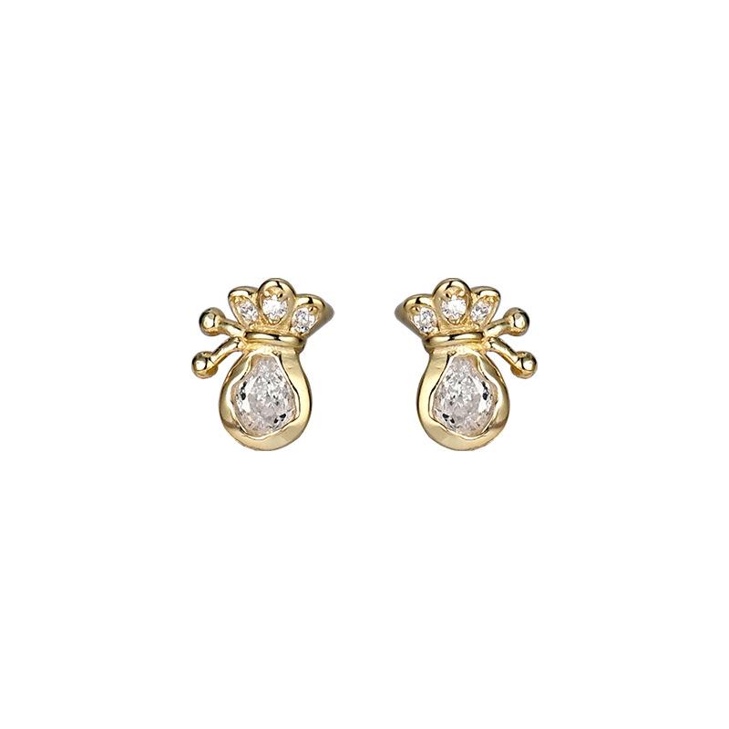 New Chinese Style Diamond-inlaid Lucky Bag Earrings for Women with Light Luxury High-end Niche Style Earrings