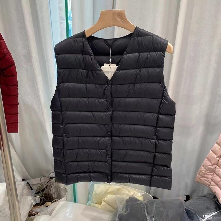 Gilet Imbottito in Piuma d'Anatra Bianco Leggero da Donna Senza Maniche Colletto a V Convertibile Gilet Imbottito Strato Interno Caldo Gilet Invernale