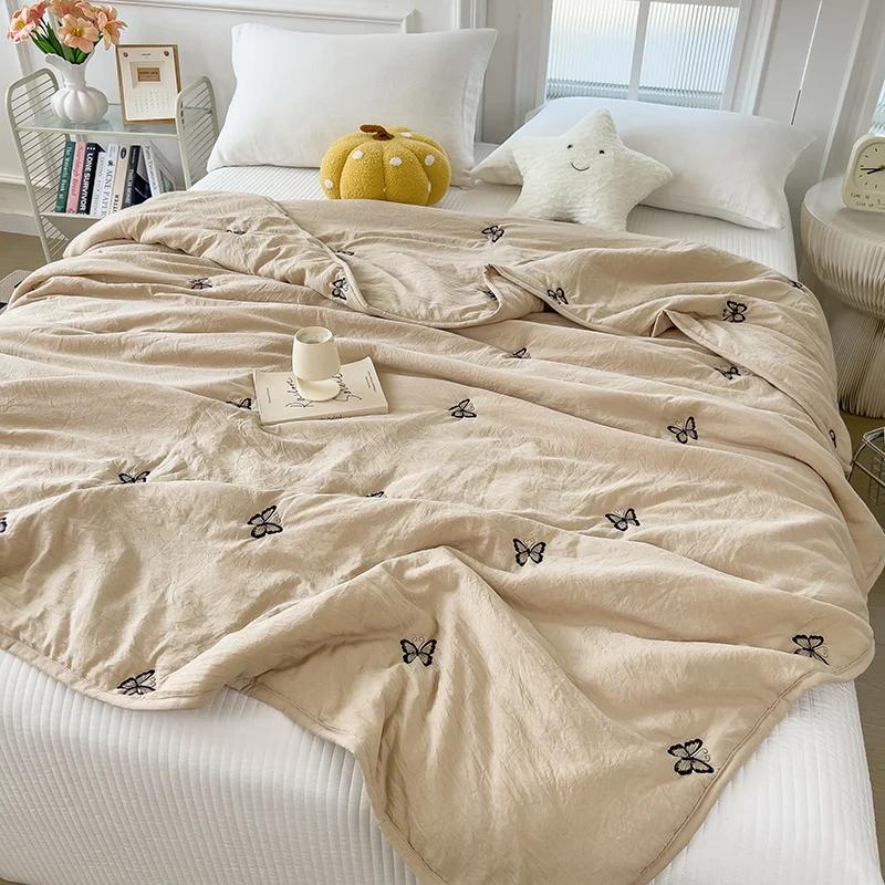 Dopamine Summer Quilt - Washed Soybean Cotton, Skin-Friendly & Breathable (Embroidered Home Decor)