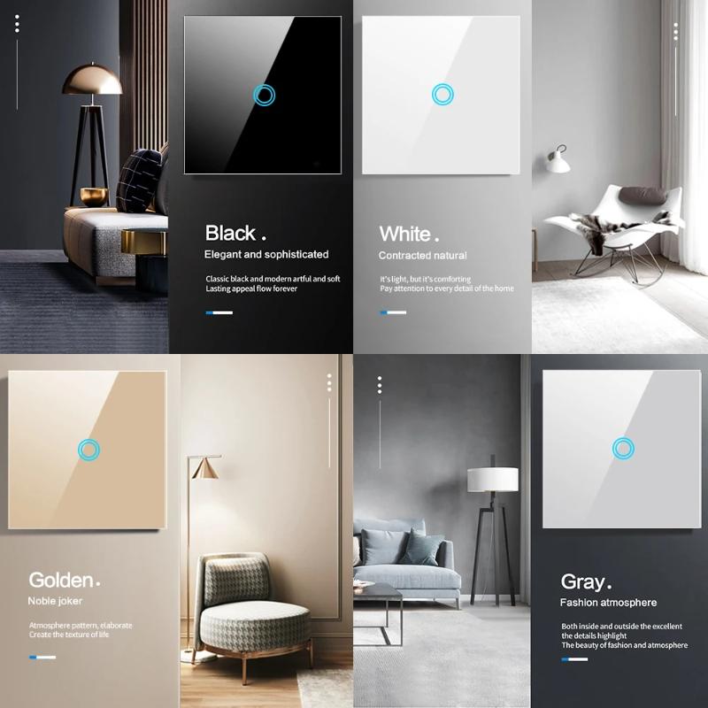 Panel podświetlany Włącznik dotykowy AC100-240V LED Hartowane Szkło Kryształowe Oświetlenie ścienne Przełączniki sensoryczne 1/2/3-krotny Interruttore