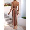 VEZFAA Women's Fashion Casual Colour Block Print Summer Spring Sleeveless Skirt Suits