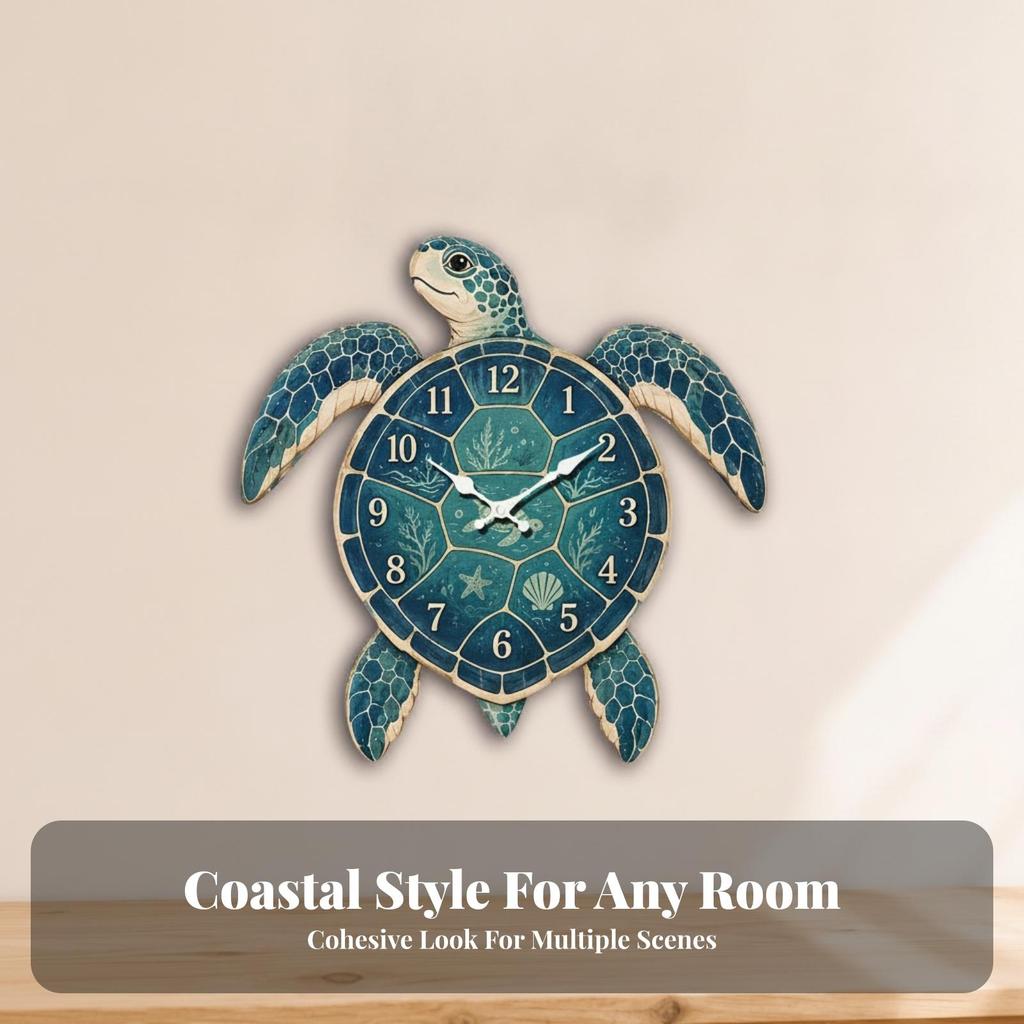 Wall Clock Coastal Turtle Easy to Hang for Bedroom
