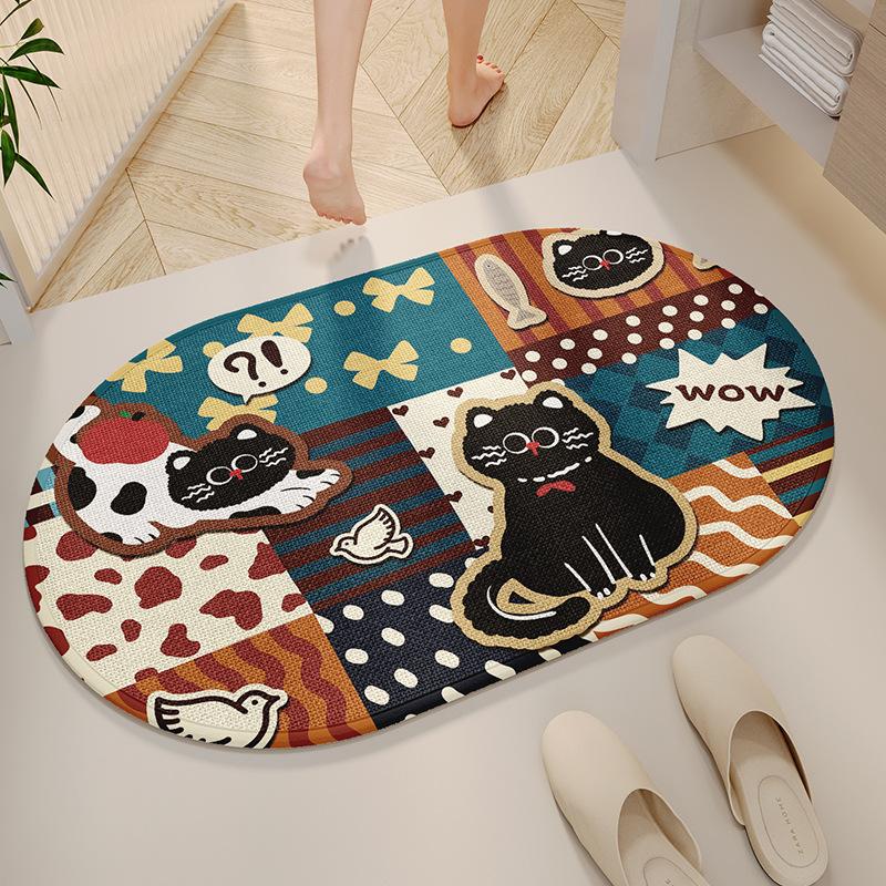 Cartoon Bathroom Floor Mat, Bathroom Sari Hemp Foot Pad, Toilet Door Non-Slip Absorbent Pad, Quick-Drying Carpet