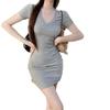 Women's Casual Summer Sweetheart Neck Slimming Dress - Solid Color, Cinched Waist, Short Skirt