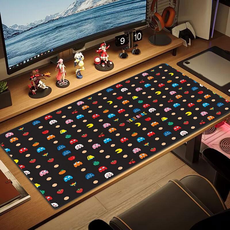 Pac-Man Custom Name Large Size Mouse Pad Large Gaming Table Cushion Non-slip Laptop Tablet Big Mousepad XXL Mat Mini PC Playmat With Lock Edge