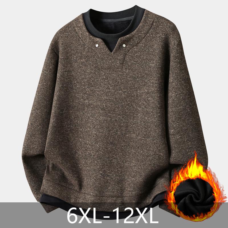 Men's Plus Size Fleece Sweatshirt Fake Two Piece Warm Long Sleeve Pullover for Big Guys