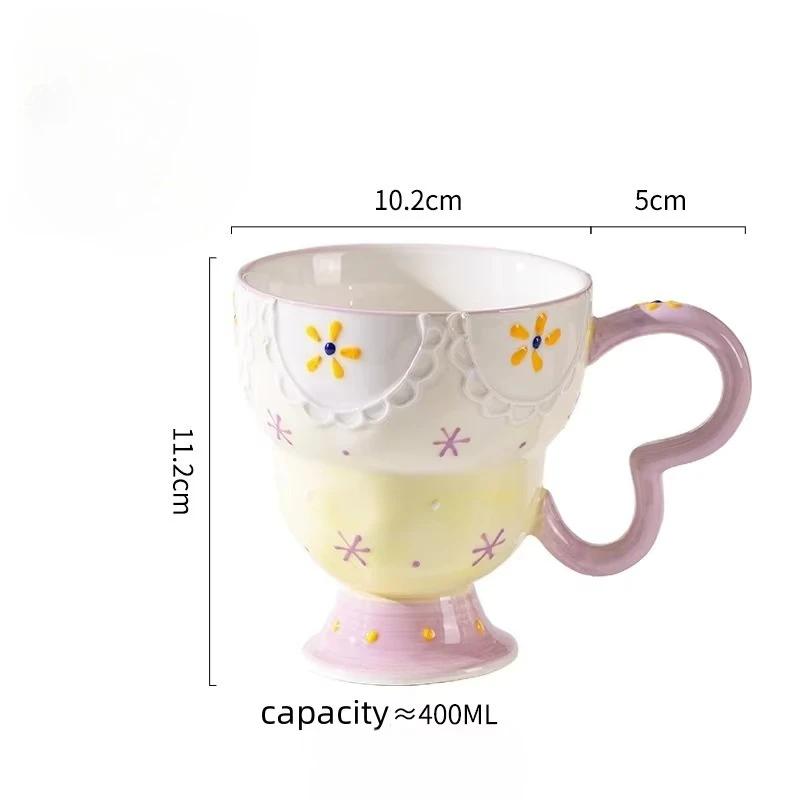 Tazza in Ceramica Carina Dipinta a Mano con Rilievo Tazza da Caffè Elegante Chic Tazza per Latte Avena Matcha Acqua Accessorio da Cucina Bicchieri Regalo