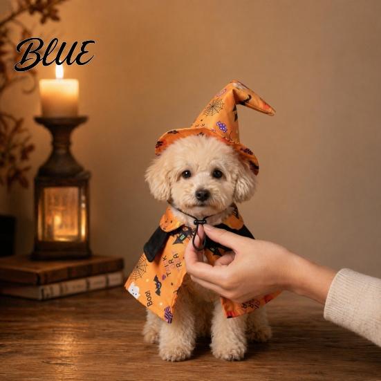 Ghost Themed Pet Outfit 1 Set Halloween Costume Adjustable Wizard Hat And Cape Cute Pumpkin Costume Prints Fun for Small Dogs Cats Festive Apparel