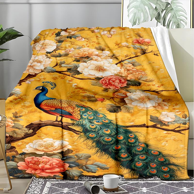 Peacock Flowers blanket Personalized Name Flannel Blanket Soft Cozy Plush Throw for Sofa Bed Lightweight Home Décor