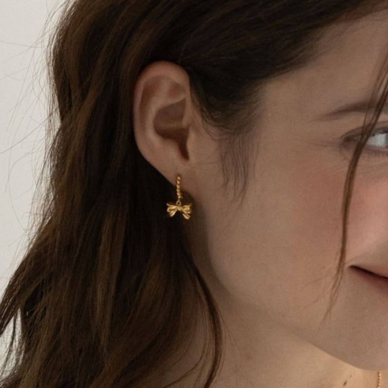 BEFORE MOONRISE [Silver 925] Dangle Ribbon Earrings SE219 - Gold