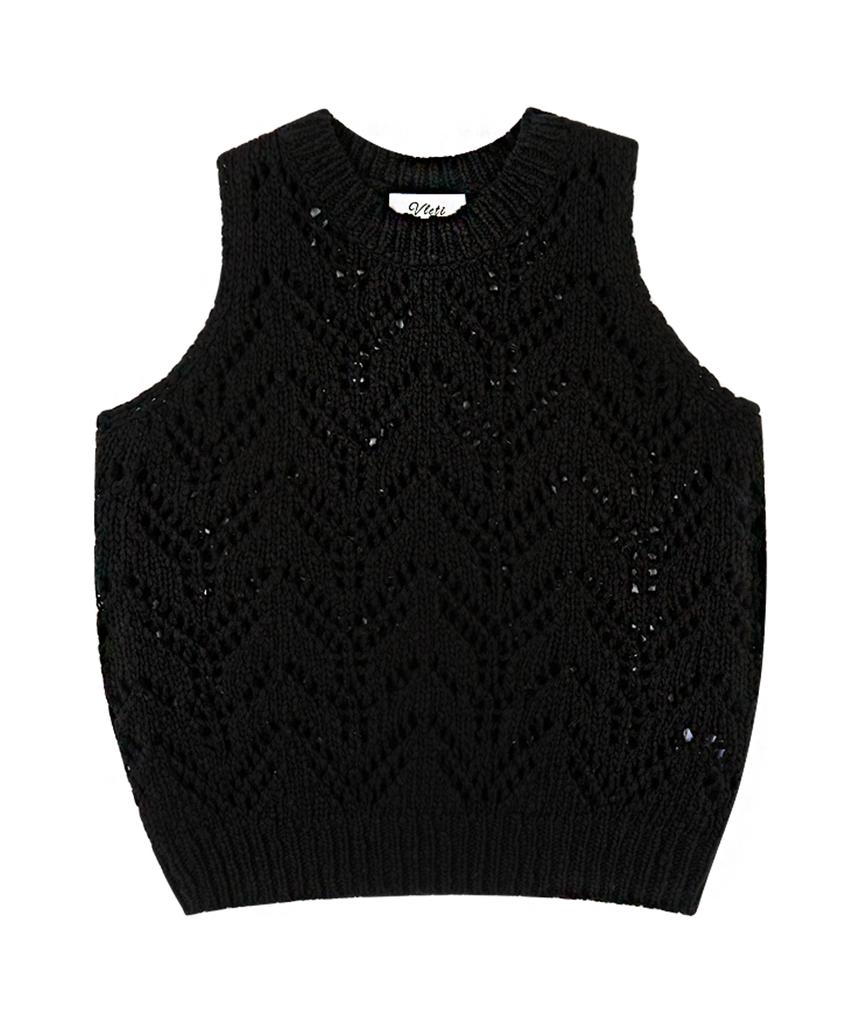 VLETI Leaf Cotton Knit Sleeveless (Black)