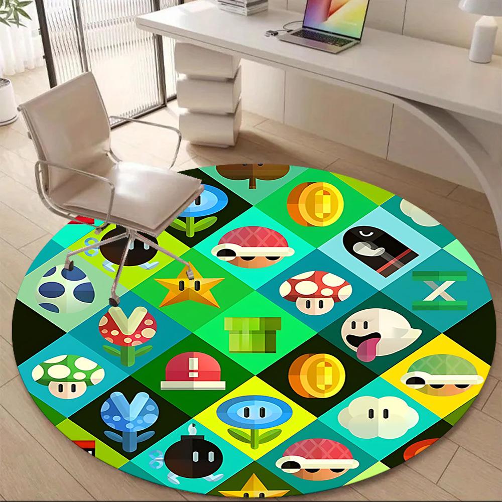 1PC Mario Characters Office Round Area Rug, Indoor Mat Suitable For Office, Under Office Chairs Bedroom Living Room Home Decor, Room Deco110